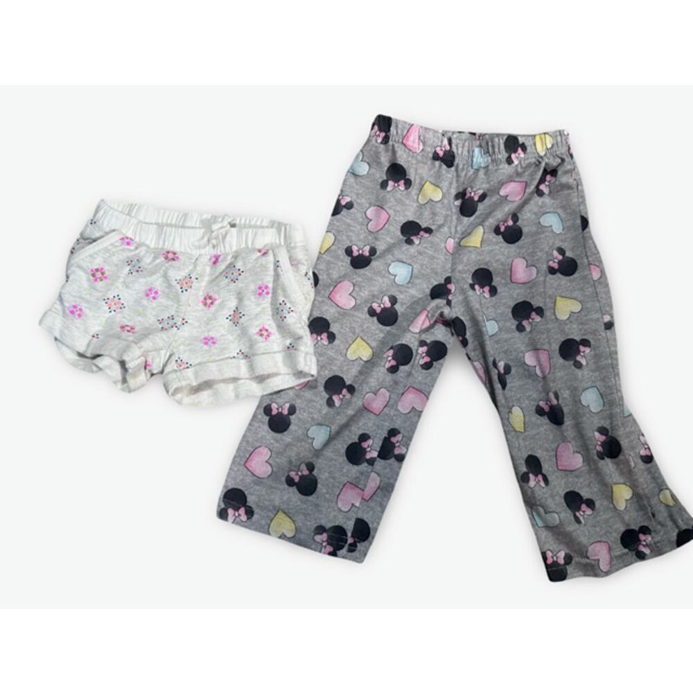 Girls 2T Clothing Lot Minnie Mouse Pants + OshKosh Shorts Pink Gray
